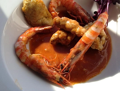 Mollejas de cordero con langostinos Mollejas de cordero con langostinos